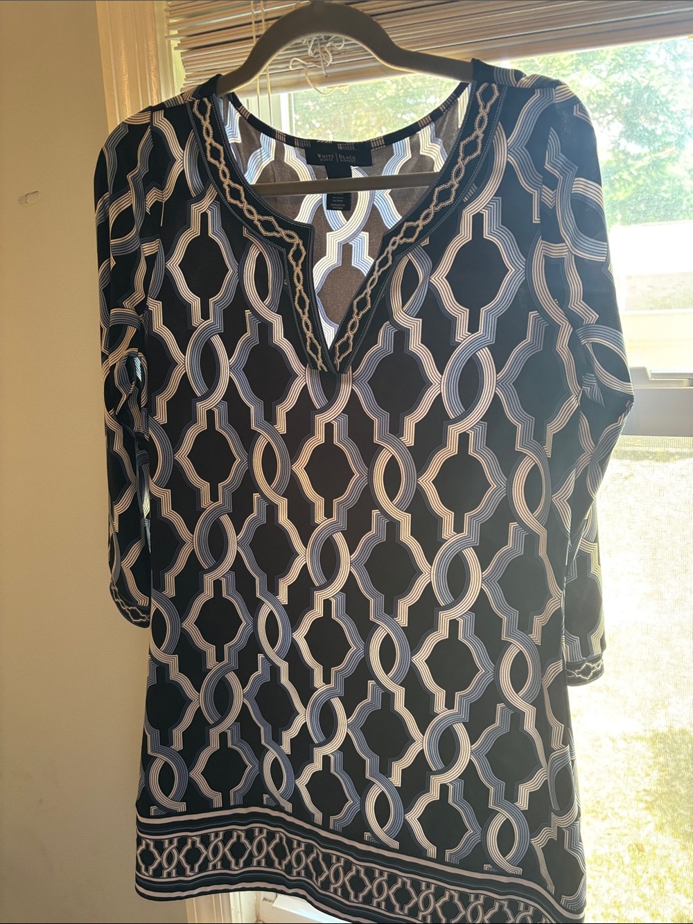 White House Black Market - Black, White & Blue Geometric Tunic Top or dress